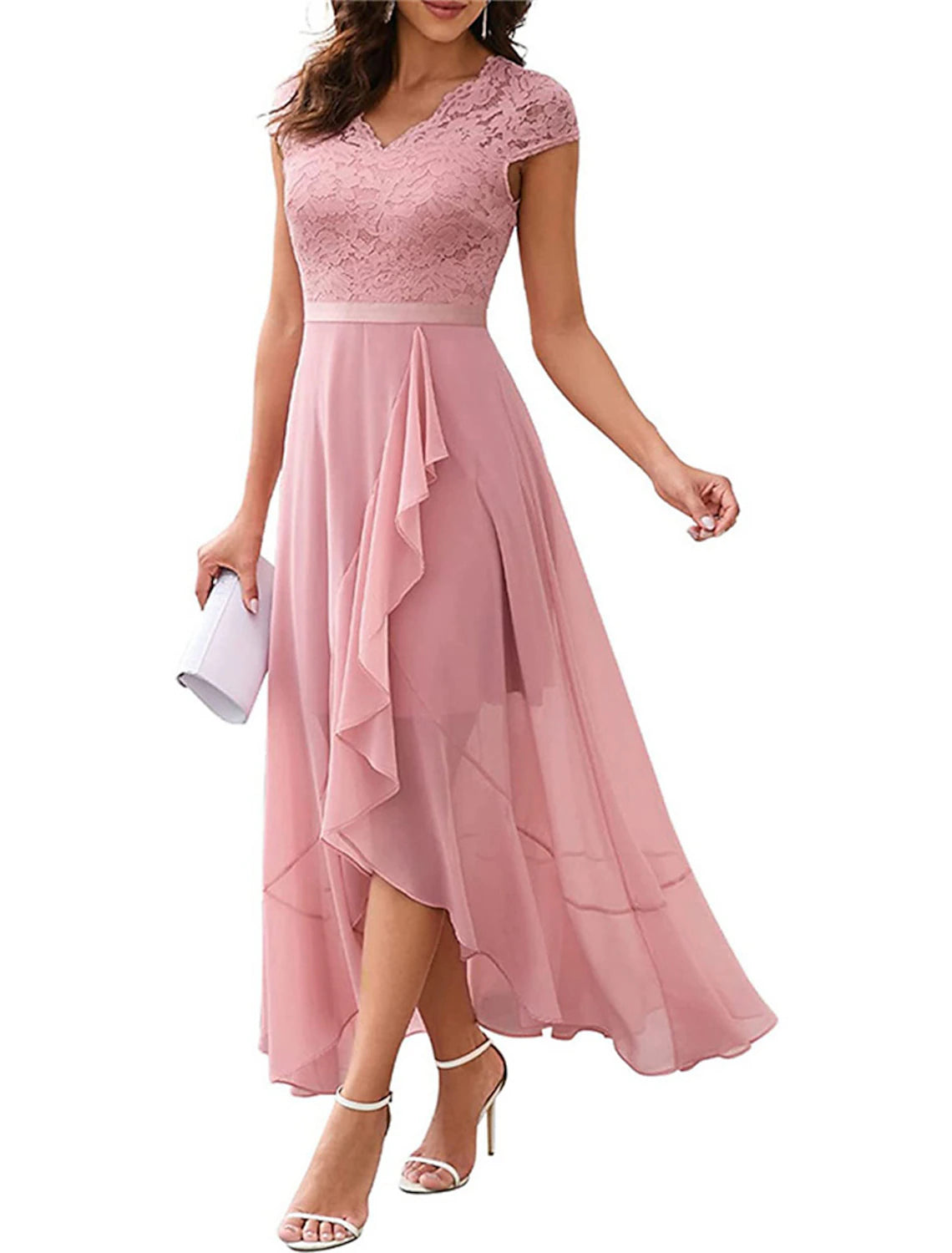 Wholesale Women's Party Dress Lace Dress Homecoming Dress Long Dress Maxi Dress Black Pink Red Short Sleeve Pure Color Lace Summer Spring V Neck Party Wedding Guest Vacation Summer Dress